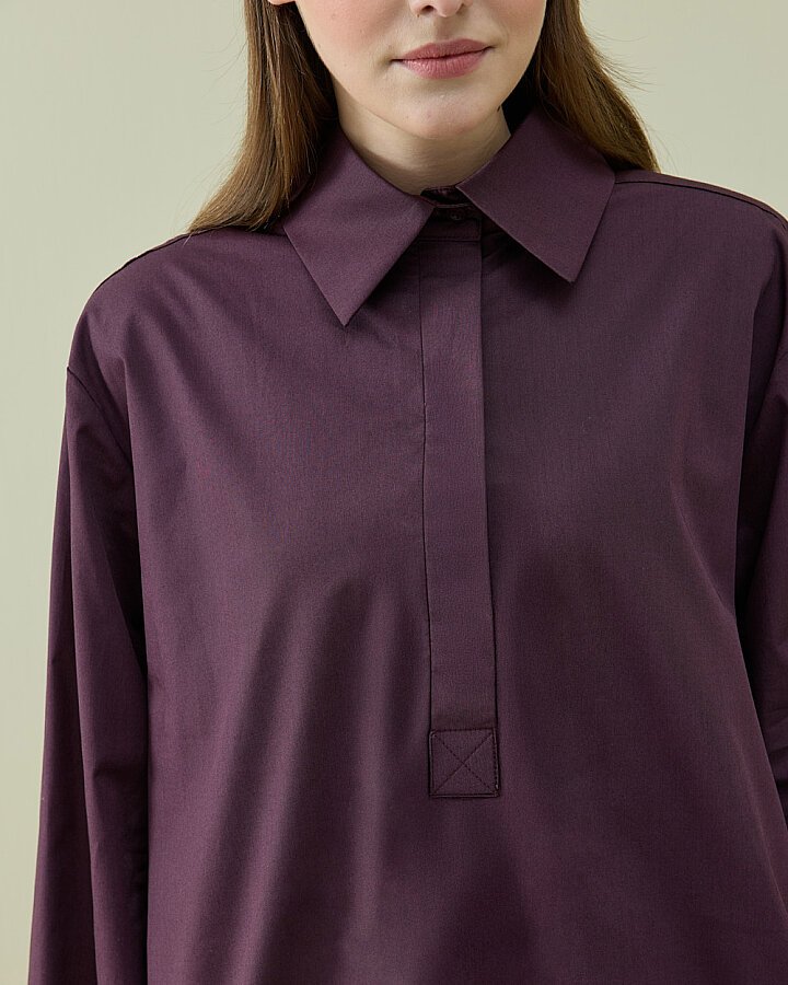 Poplin Polo Yaka Gömlek Mürdüm - Aybikestil (1)