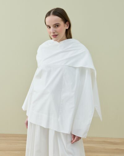 Poplin Seyyar Atkılı Kimono Bluz Ekru 