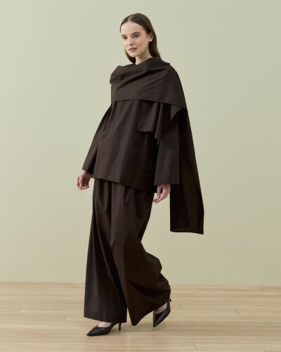 Poplin Seyyar Atkılı Kimono Bluz Kahve - Aybikestil (1)