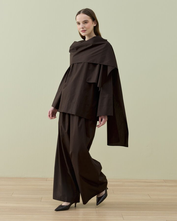 Poplin Seyyar Atkılı Kimono Bluz Kahve - Aybikestil (1)