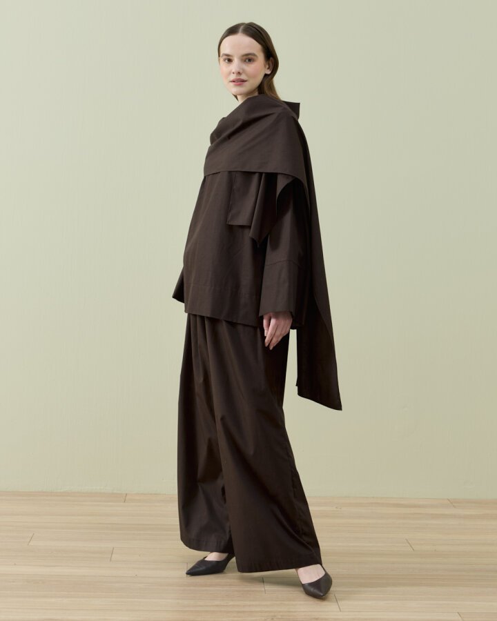 Poplin Seyyar Atkılı Kimono Bluz Kahve - Aybikestil (1)