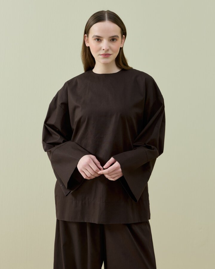 Poplin Seyyar Atkılı Kimono Bluz Kahve - Aybikestil (1)