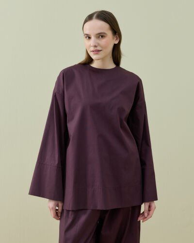 Poplin Seyyar Atkılı Kimono Bluz Mürdüm - Aybikestil (1)