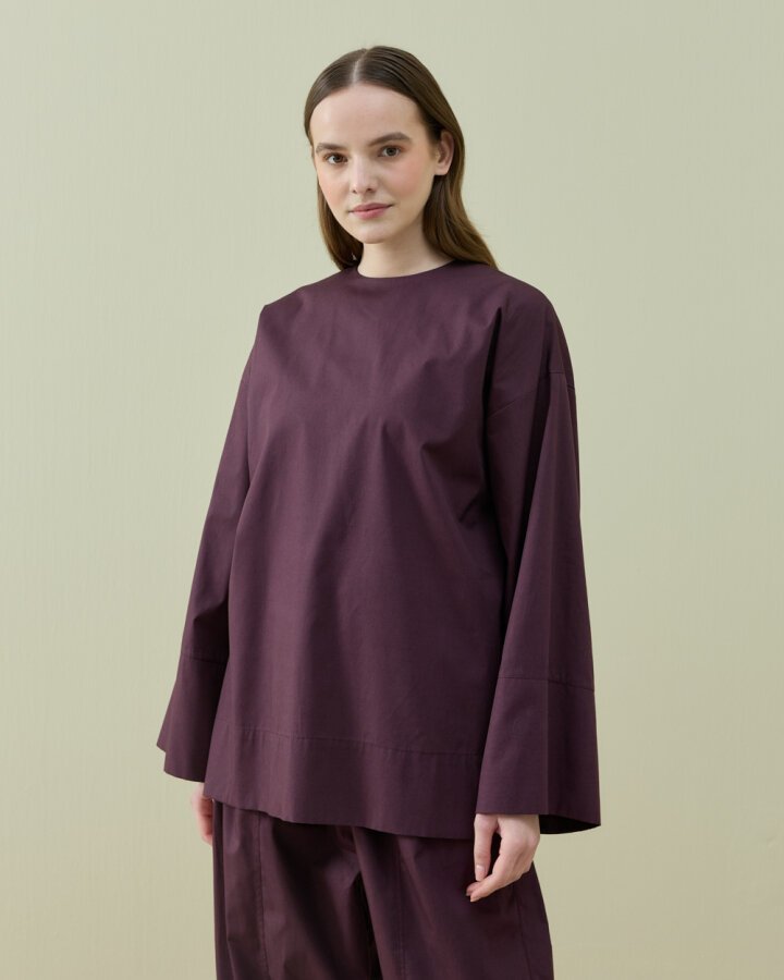 Poplin Seyyar Atkılı Kimono Bluz Mürdüm - Aybikestil (1)