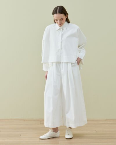 Poplin Volanlı Pervazlı Asimetrik Kesim Gömlek Ekru - Aybikestil (1)