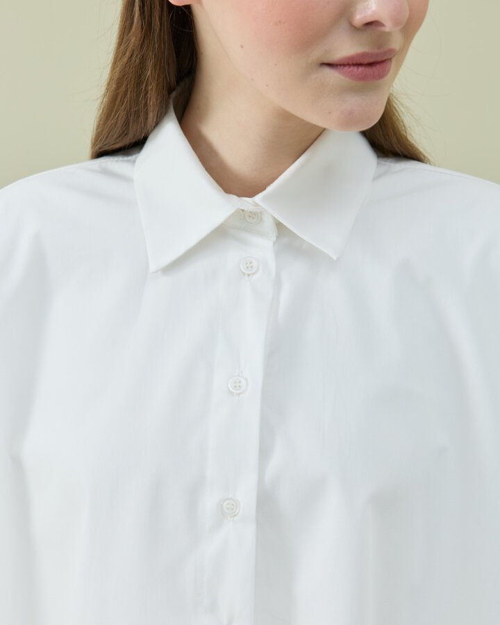 Poplin Volanlı Pervazlı Asimetrik Kesim Gömlek Ekru - Aybikestil (1)