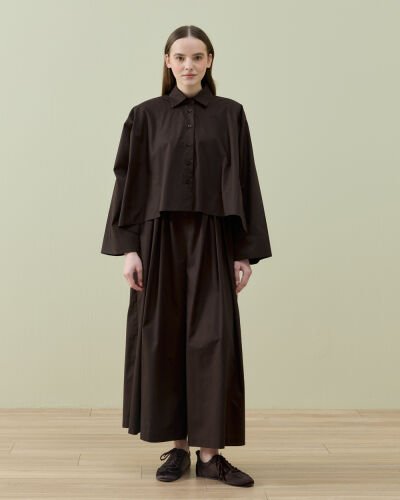 Poplin Volanlı Pervazlı Asimetrik Kesim Gömlek Kahve - Aybikestil (1)