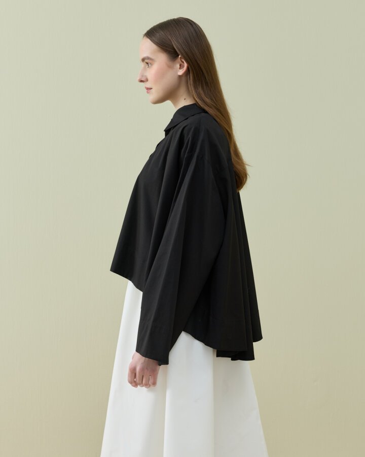 Poplin Volanlı Pervazlı Asimetrik Kesim Gömlek Siyah - Aybikestil (1)