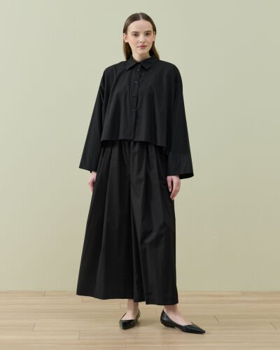 Poplin Volanlı Pervazlı Asimetrik Kesim Gömlek Siyah - Aybikestil (1)