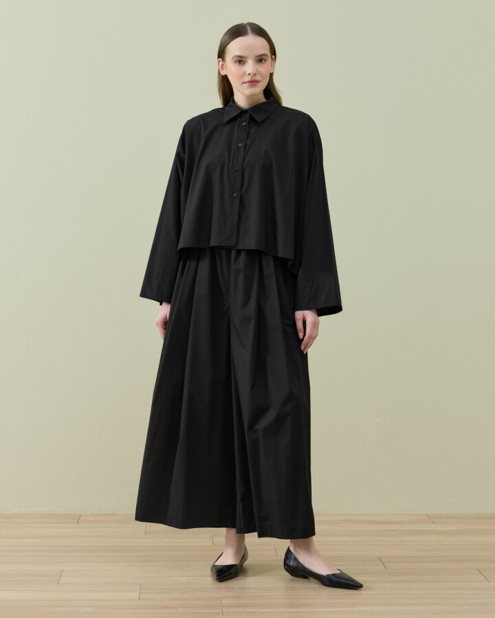 Poplin Volanlı Pervazlı Asimetrik Kesim Gömlek Siyah - Aybikestil (1)