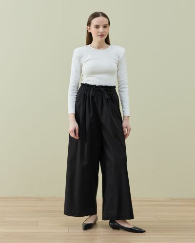 Poplin Wide Leg Bol Pantolon Siyah - Aybikestil (1)