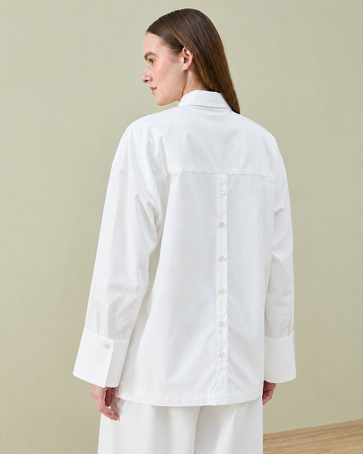 Poplin Yırtmaçlı Arkası Düğmeli Kısa Gömlek Ekru - Aybikestil