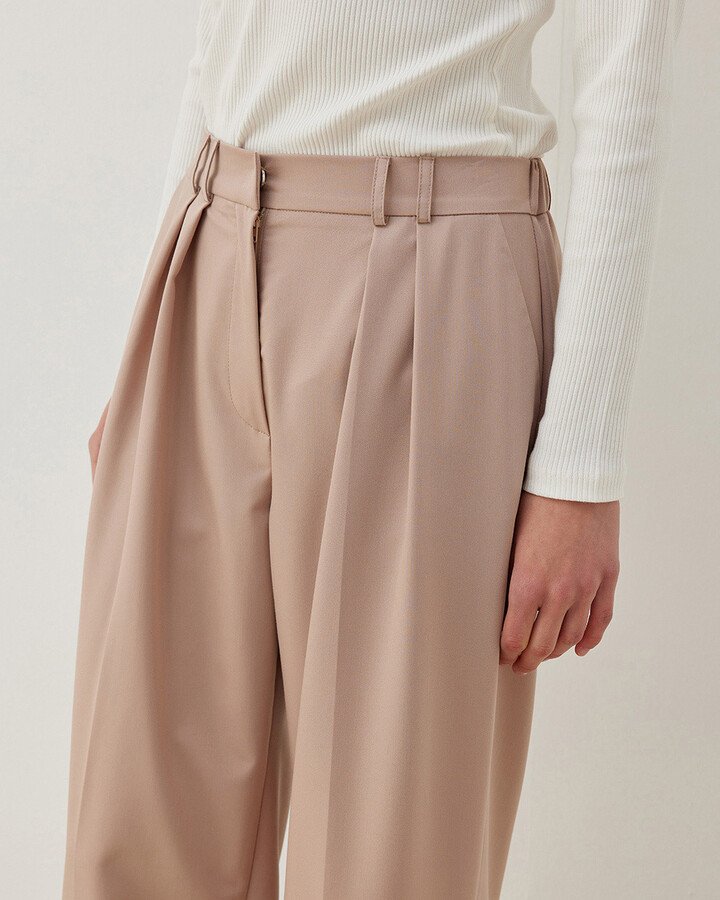 Premium Çift Pileli Palazzo Pantolon Pudra - Aybikestil (1)