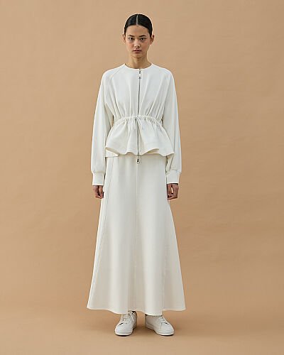 Premium Doubleface Fermuarlı Volanlı Tünelli Ceket Ekru - Aybikestil (1)