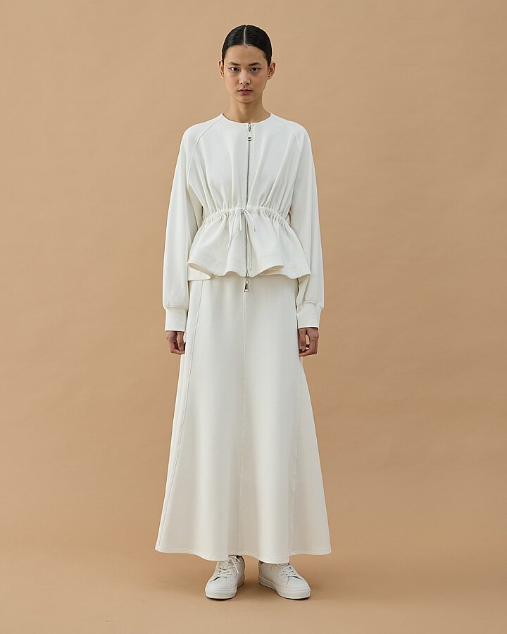 Premium Doubleface Fermuarlı Volanlı Tünelli Ceket Ekru - Aybikestil (1)