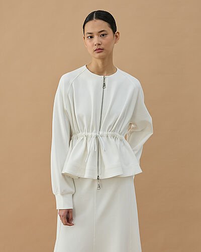 Premium Doubleface Fermuarlı Volanlı Tünelli Ceket Ekru 