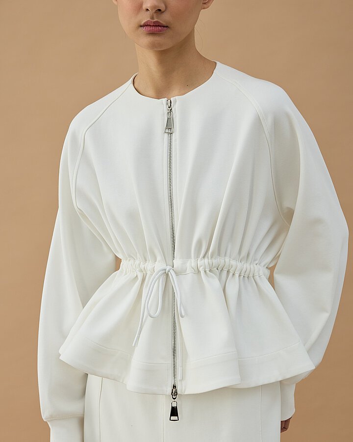 Premium Doubleface Fermuarlı Volanlı Tünelli Ceket Ekru - Aybikestil (1)