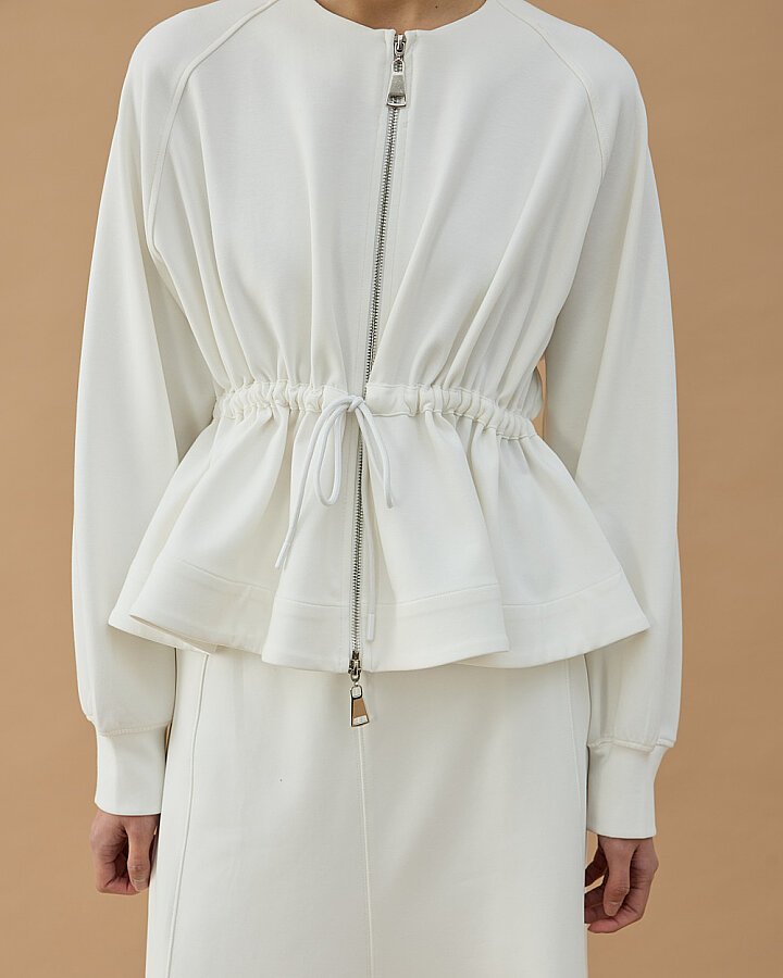 Premium Doubleface Fermuarlı Volanlı Tünelli Ceket Ekru - Aybikestil (1)