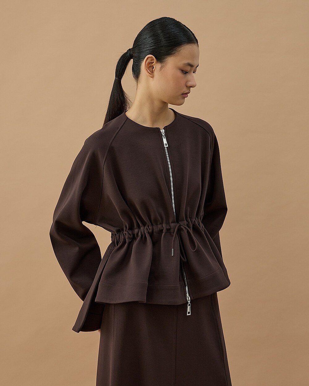 Premium Doubleface Fermuarlı Volanlı Tünelli Ceket Kahve - Aybikestil