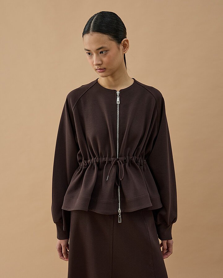 Premium Doubleface Fermuarlı Volanlı Tünelli Ceket Kahve - Aybikestil (1)