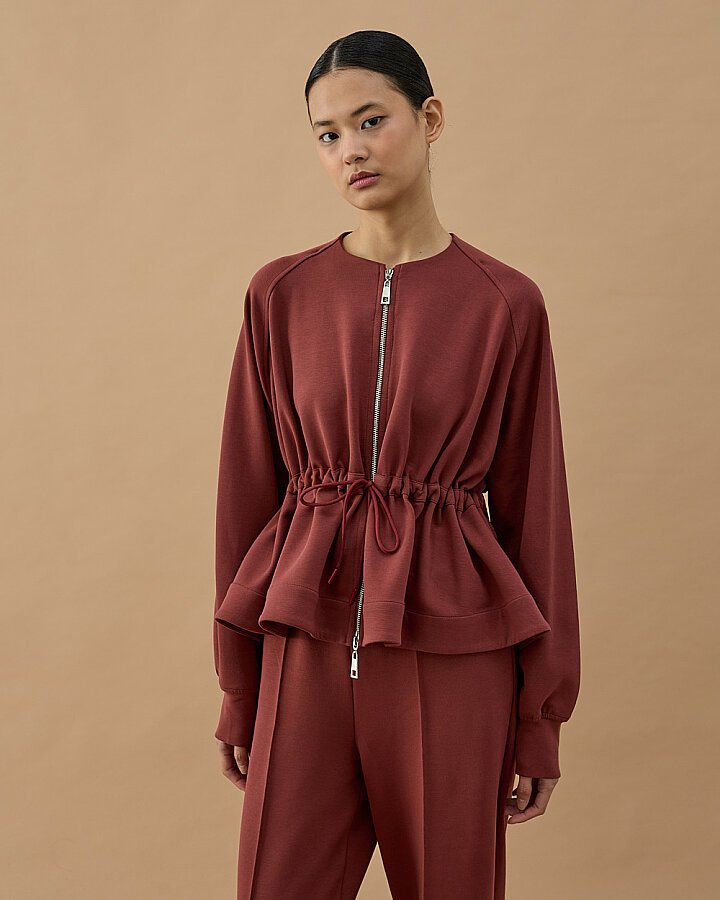 Premium Doubleface Fermuarlı Volanlı Tünelli Ceket Terra Cotta - Aybikestil (1)