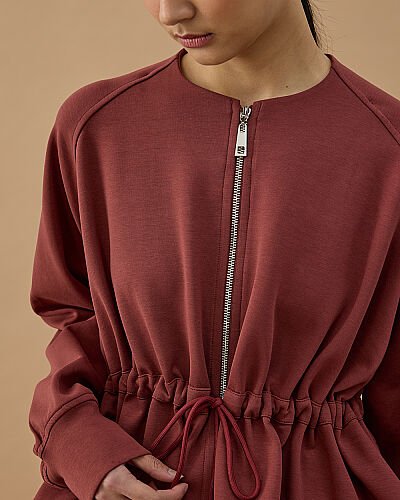 Premium Doubleface Fermuarlı Volanlı Tünelli Ceket Terra Cotta - Aybikestil (1)