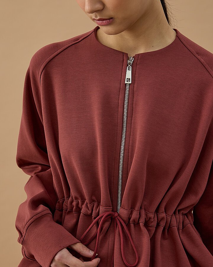 Premium Doubleface Fermuarlı Volanlı Tünelli Ceket Terra Cotta - Aybikestil (1)