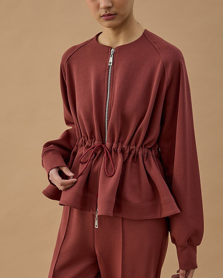 Premium Doubleface Fermuarlı Volanlı Tünelli Ceket Terra Cotta - Aybikestil (1)