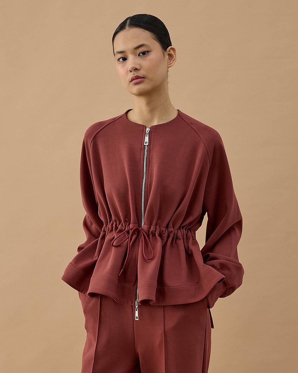 Premium Doubleface Fermuarlı Volanlı Tünelli Ceket Terra Cotta - Aybikestil