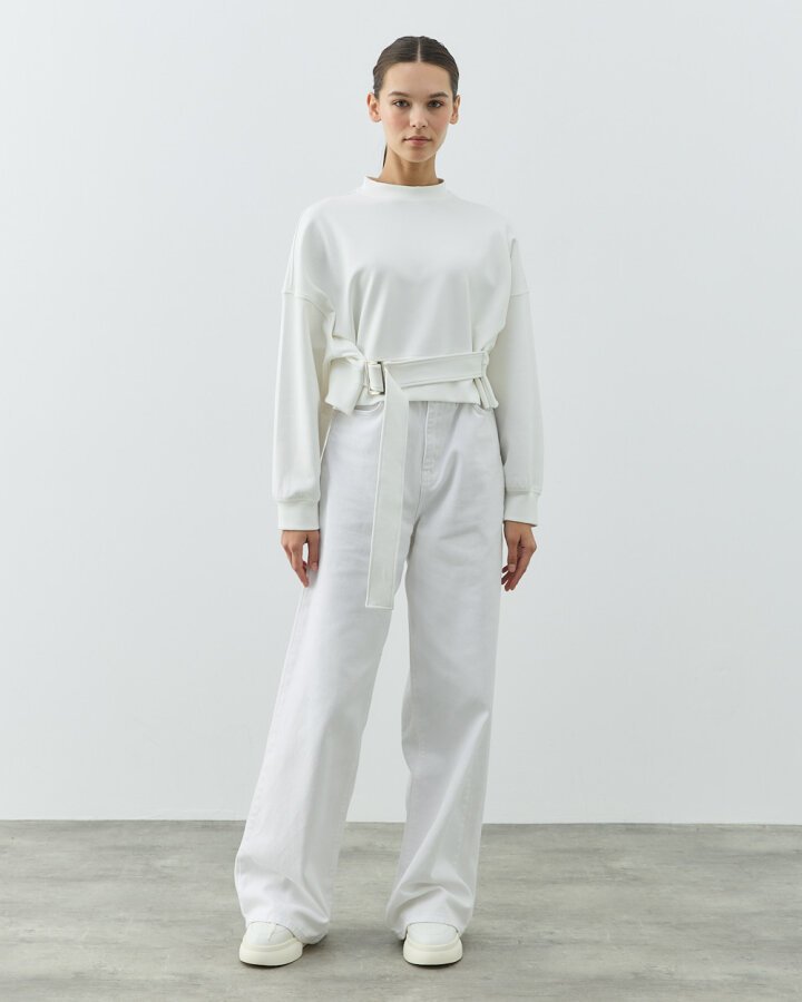 Premium Doubleface Kemerli Mini Sweat Ekru - Aybikestil (1)