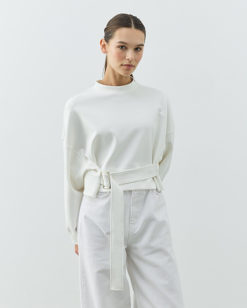 Premium Doubleface Kemerli Mini Sweat Ekru - Aybikestil