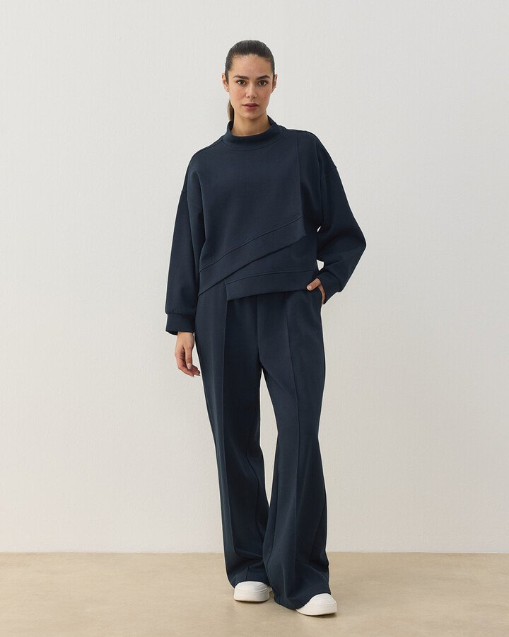 Premium Doubleface Kısa Amorf Formlu Sweat Lacivert - Aybikestil (1)