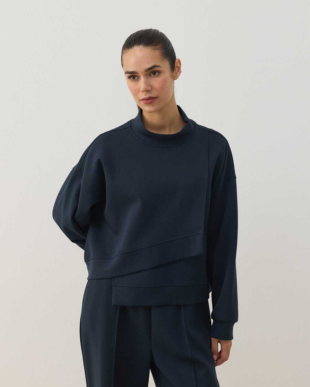 Premium Doubleface Kısa Amorf Formlu Sweat Lacivert - Aybikestil