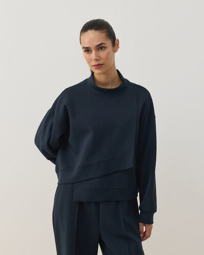 Premium Doubleface Kısa Amorf Formlu Sweat Lacivert - Aybikestil