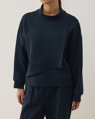 Premium Doubleface Kısa Amorf Formlu Sweat Lacivert - Aybikestil (1)