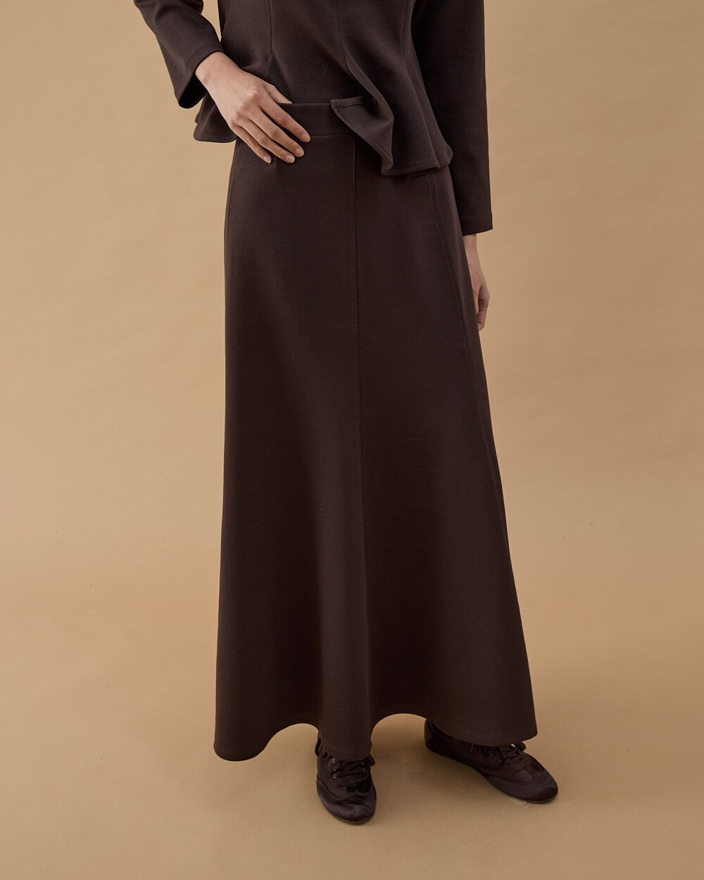 Premium Doubleface Kuplu Parçalı Etek Kahve - Aybikestil