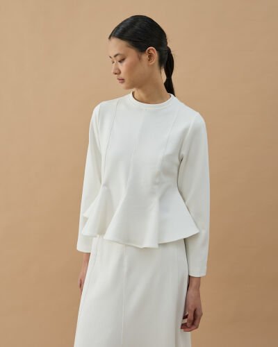 Premium Doubleface Kuplu Volanlı Bluz Ekru 