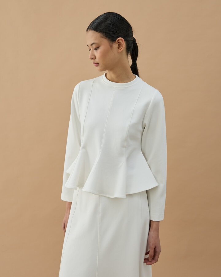 Premium Doubleface Kuplu Volanlı Bluz Ekru