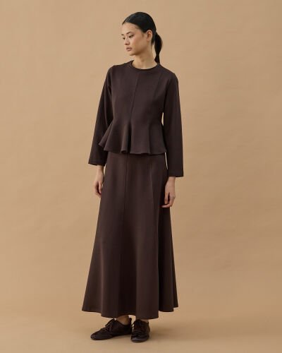 Premium Doubleface Kuplu Volanlı Bluz Kahve - Aybikestil (1)