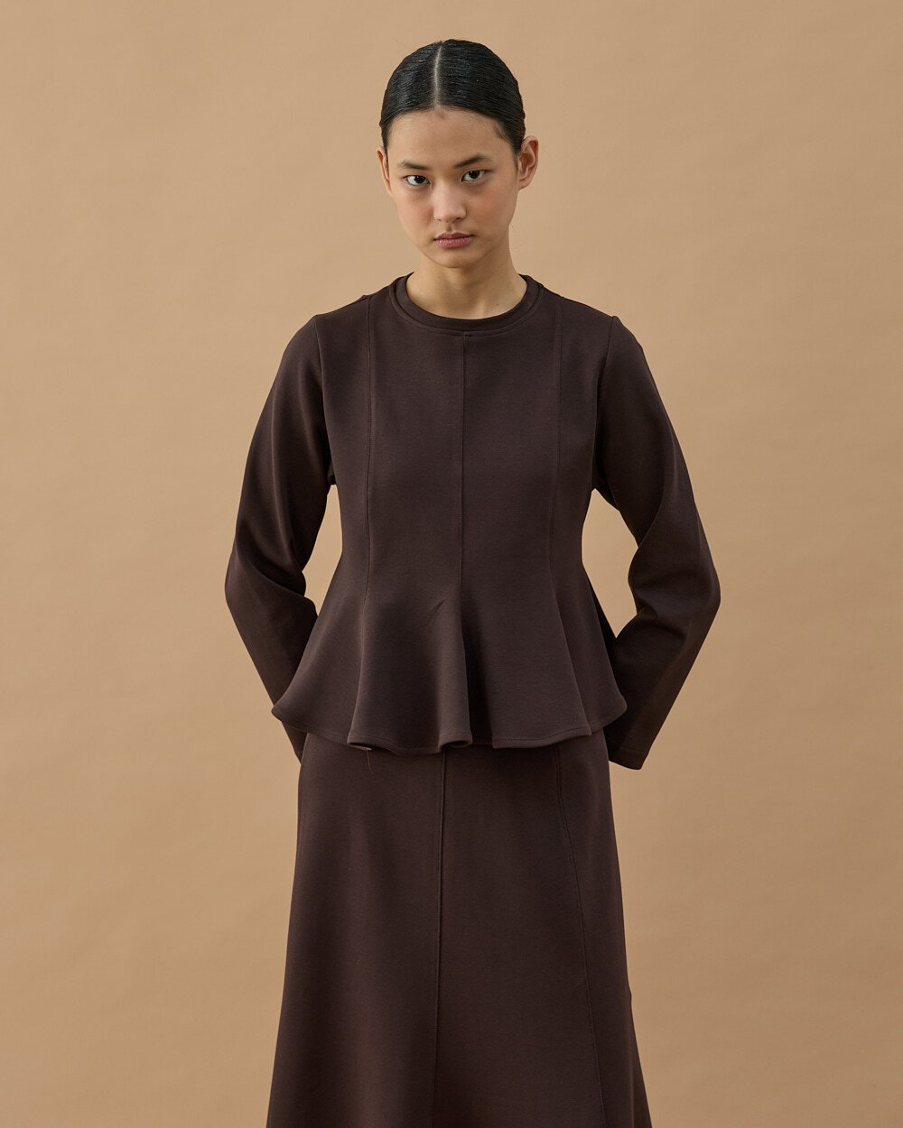 Premium Doubleface Kuplu Volanlı Bluz Kahve - Aybikestil