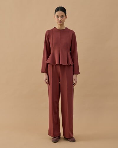 Premium Doubleface Kuplu Volanlı Bluz Terra Cotta - Aybikestil (1)