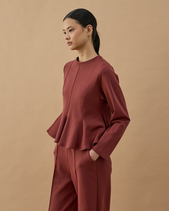 Premium Doubleface Kuplu Volanlı Bluz Terra Cotta