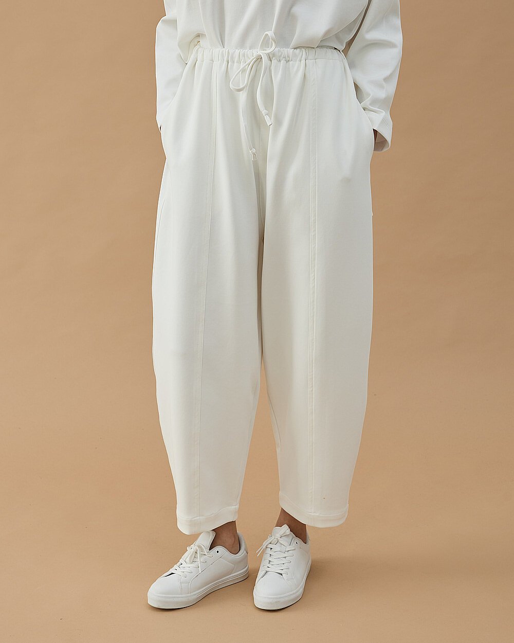 Premium Doubleface Loose Fit Önü Dikişli Pantolon Ekru - Aybikestil