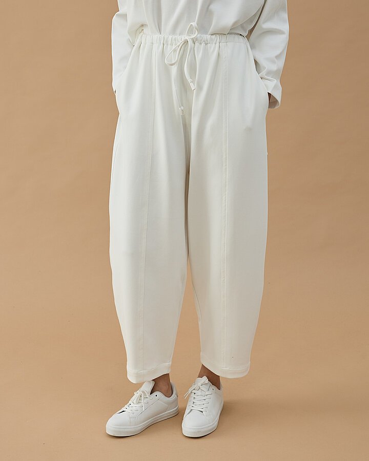 Premium Doubleface Loose Fit Önü Dikişli Pantolon Ekru