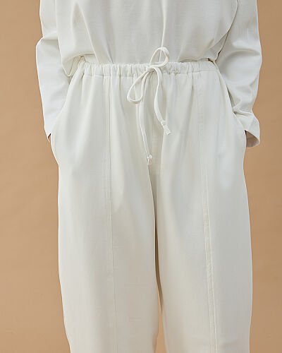 Premium Doubleface Loose Fit Önü Dikişli Pantolon Ekru - Aybikestil (1)