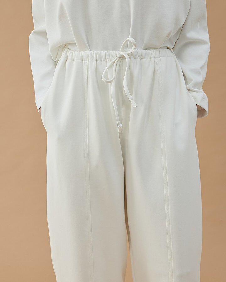 Premium Doubleface Loose Fit Önü Dikişli Pantolon Ekru - Aybikestil (1)