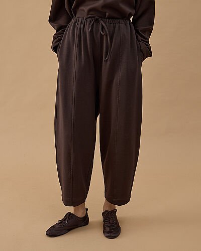 Premium Doubleface Loose Fit Önü Dikişli Pantolon Kahve 