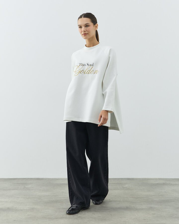 Premium Doubleface Nakış Baskılı Relax Bluz Golden - Aybikestil (1)