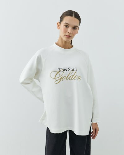 Premium Doubleface Nakış Baskılı Relax Bluz Golden 