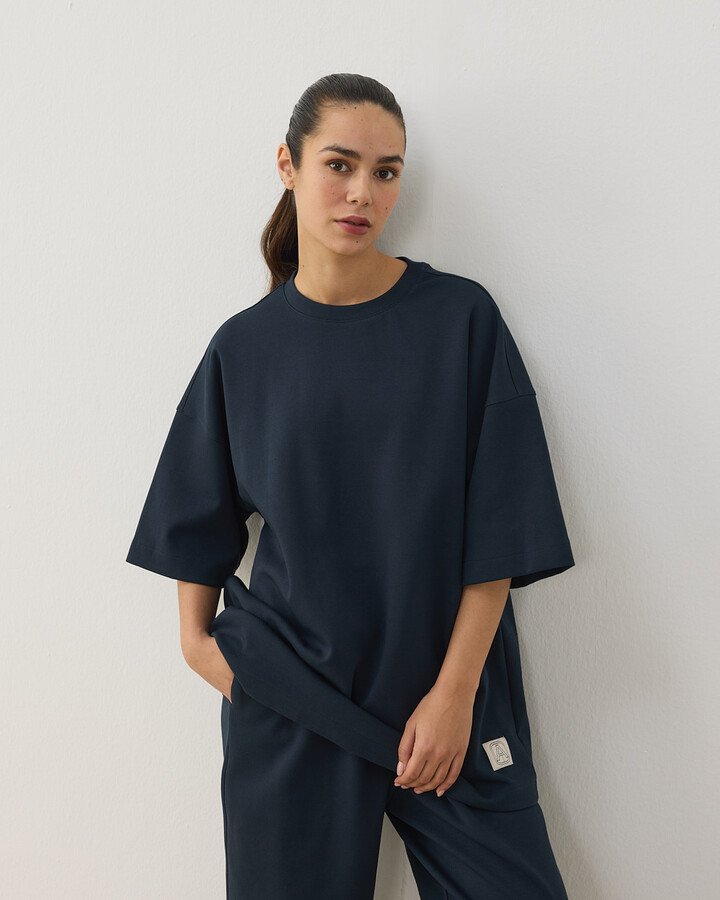 Premium Doubleface Oversize Relax Tshirt Lacivert - Aybikestil (1)